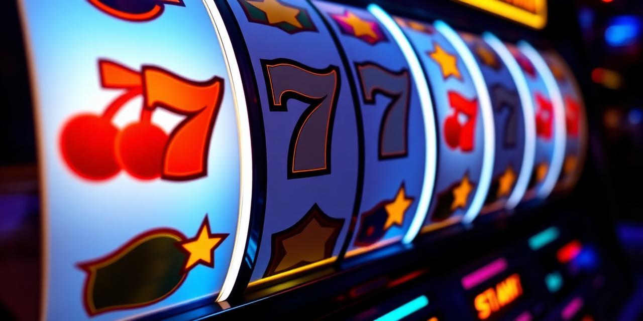 Close-up van slot machine reels met kersen, sterren en zeven symbolen